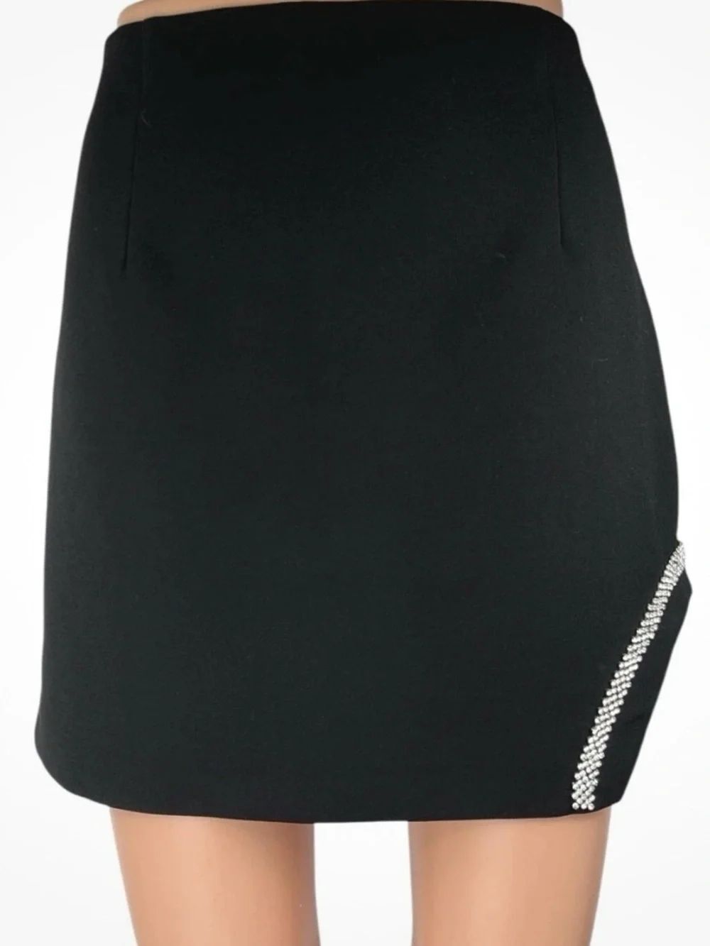 Zara Black Mini Skirt with Crystal Hem Detail Zip Side Size L